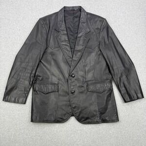 Vintage Pioneer Wear Blazer Mens 46 Black 100% Grain Leather Sport Coat Western
